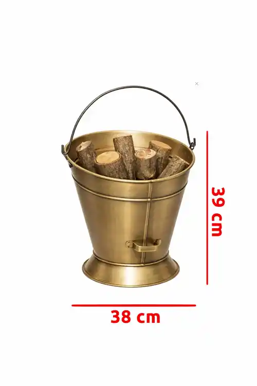 Gold Renk Galvaniz Metal Şömine Odun Kovası - Paslanmaz Galvaniz 39 x 38 cm