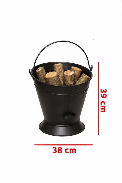 Siyah Galvaniz Metal Şömine Odun Kovası - Paslanmaz Galvaniz 39 x 38 cm