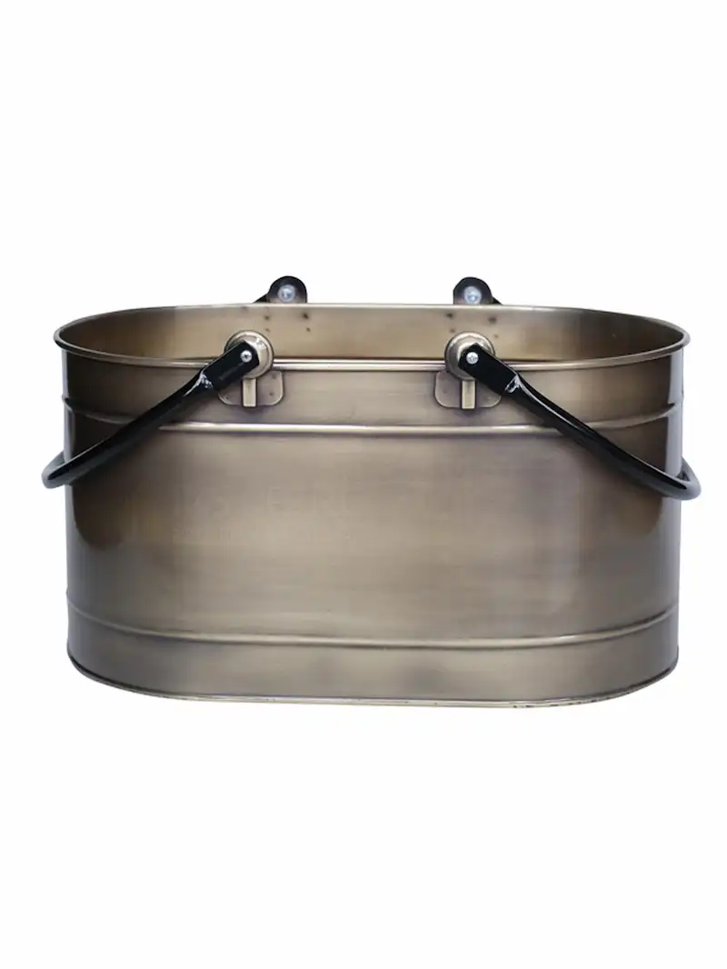 Çift Kulplu Lüks Gold Renk Metal Odun Kovası Şömine Odun Kovası 55x35x29 cm - 006