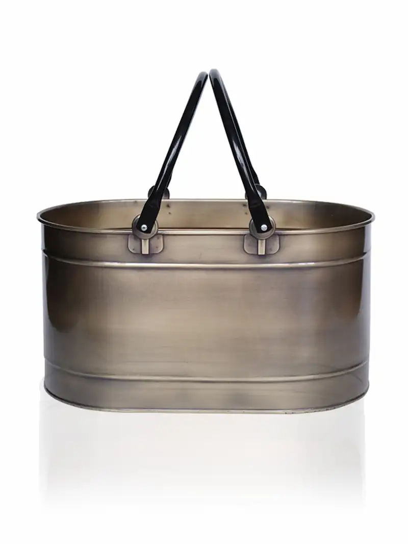 Çift Kulplu Lüks Gold Renk Metal Odun Kovası Şömine Odun Kovası 55x35x29 cm - 006
