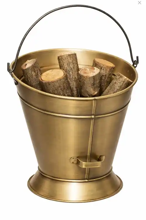 Gold Renk Galvaniz Metal Şömine Odun Kovası - Paslanmaz Galvaniz 39 x 38 cm