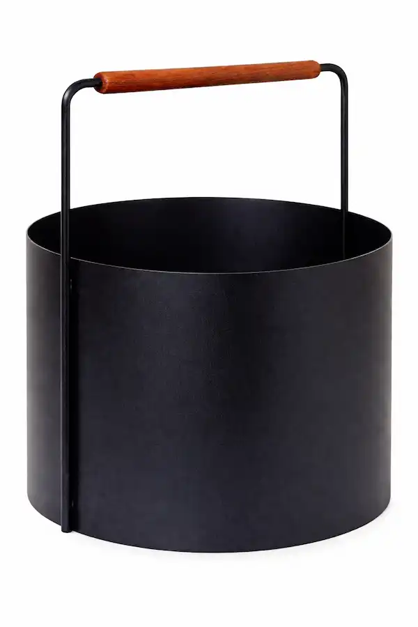 Kızıl Meşe Odun Saplı Metal Şömine Soba Odun Kovası Sepeti  35 x 35 x 45 cm