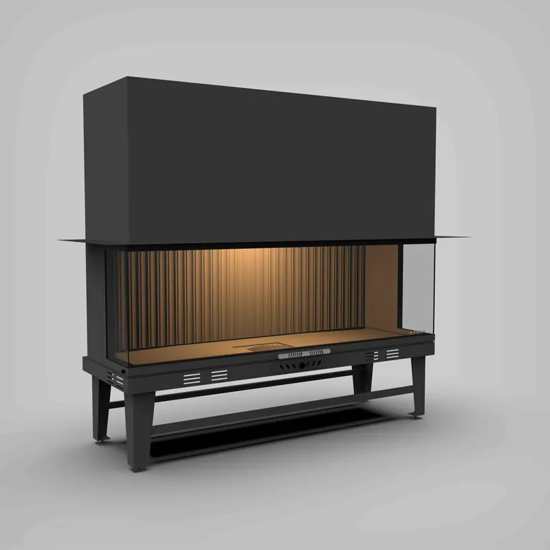 140 cm Üç Tarafı Camlı Asansörlü Şömine Haznesi