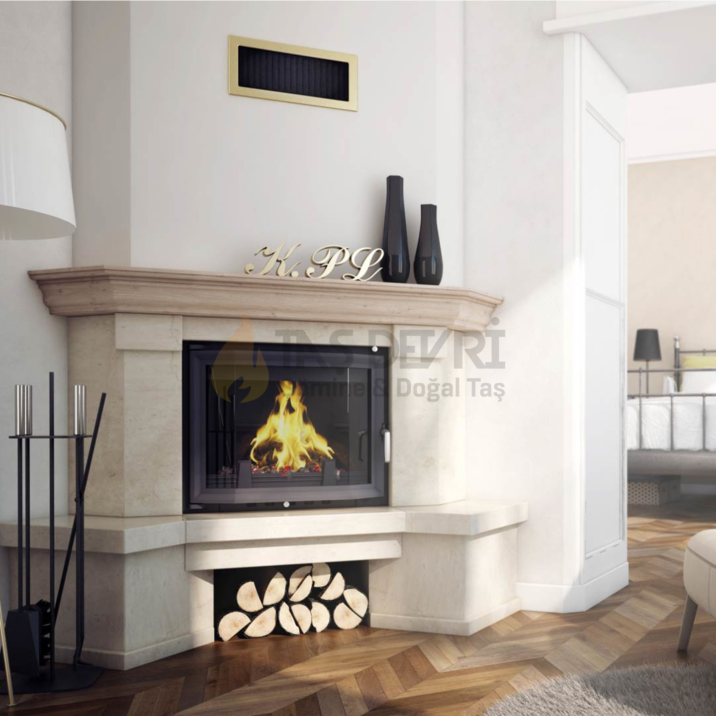 Corner Wood-Burning Fireplace 29